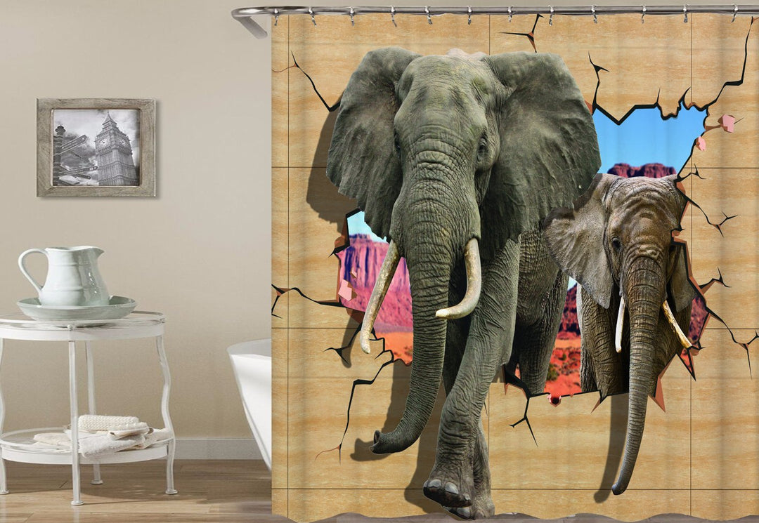Elephants Breaking A Wall Shower Curtain