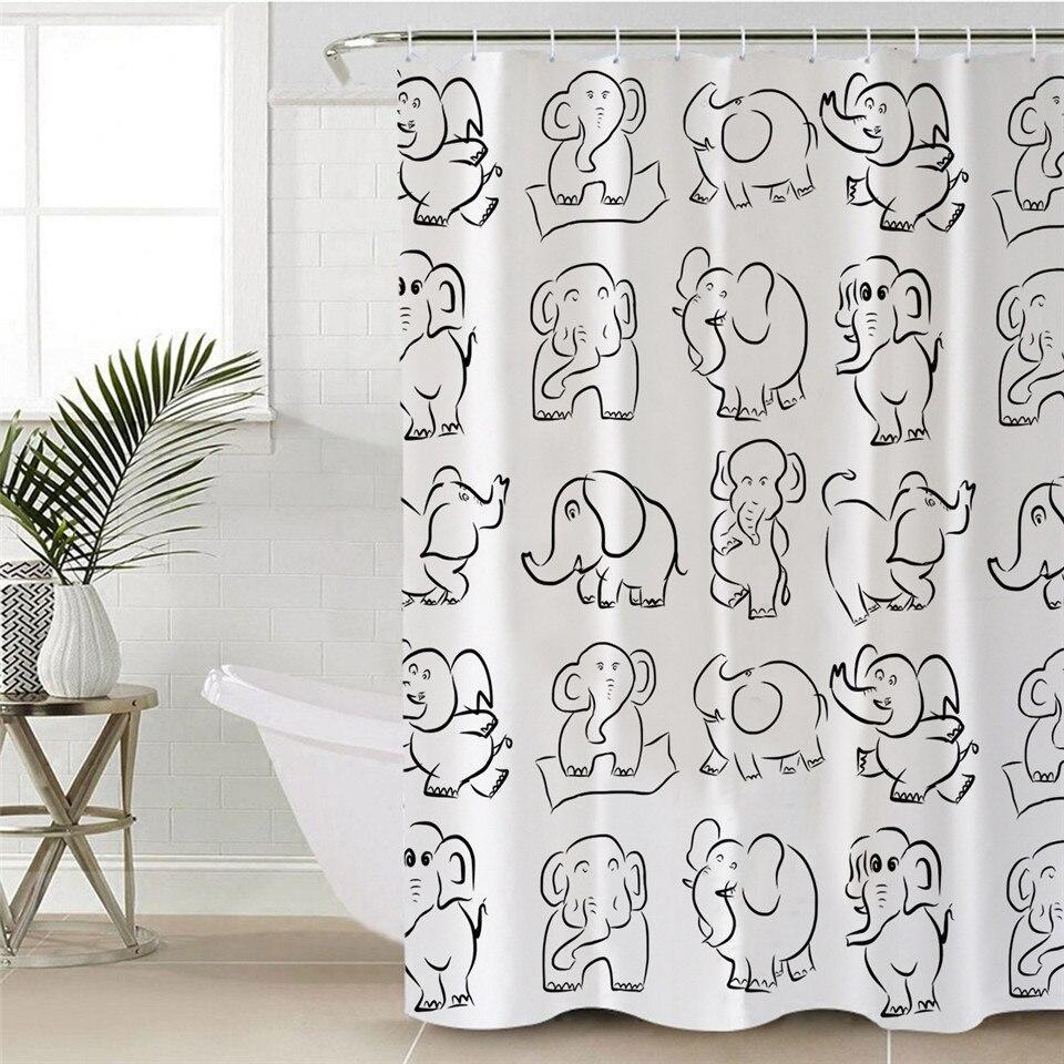 Elephant Drawing Pattern Shower Curtain