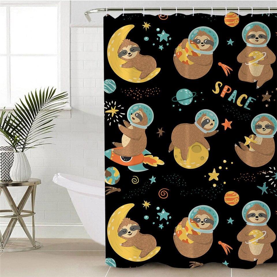Funny Cool Sloth in Space Shower Curtain