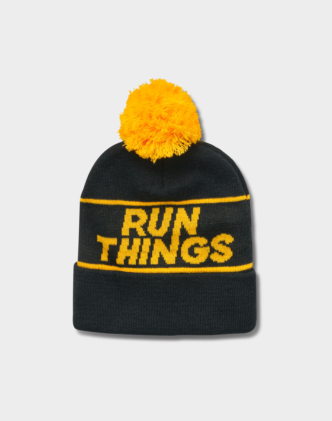 Run Things® Black & Gold Jacquard Pom-Pom Beanie
