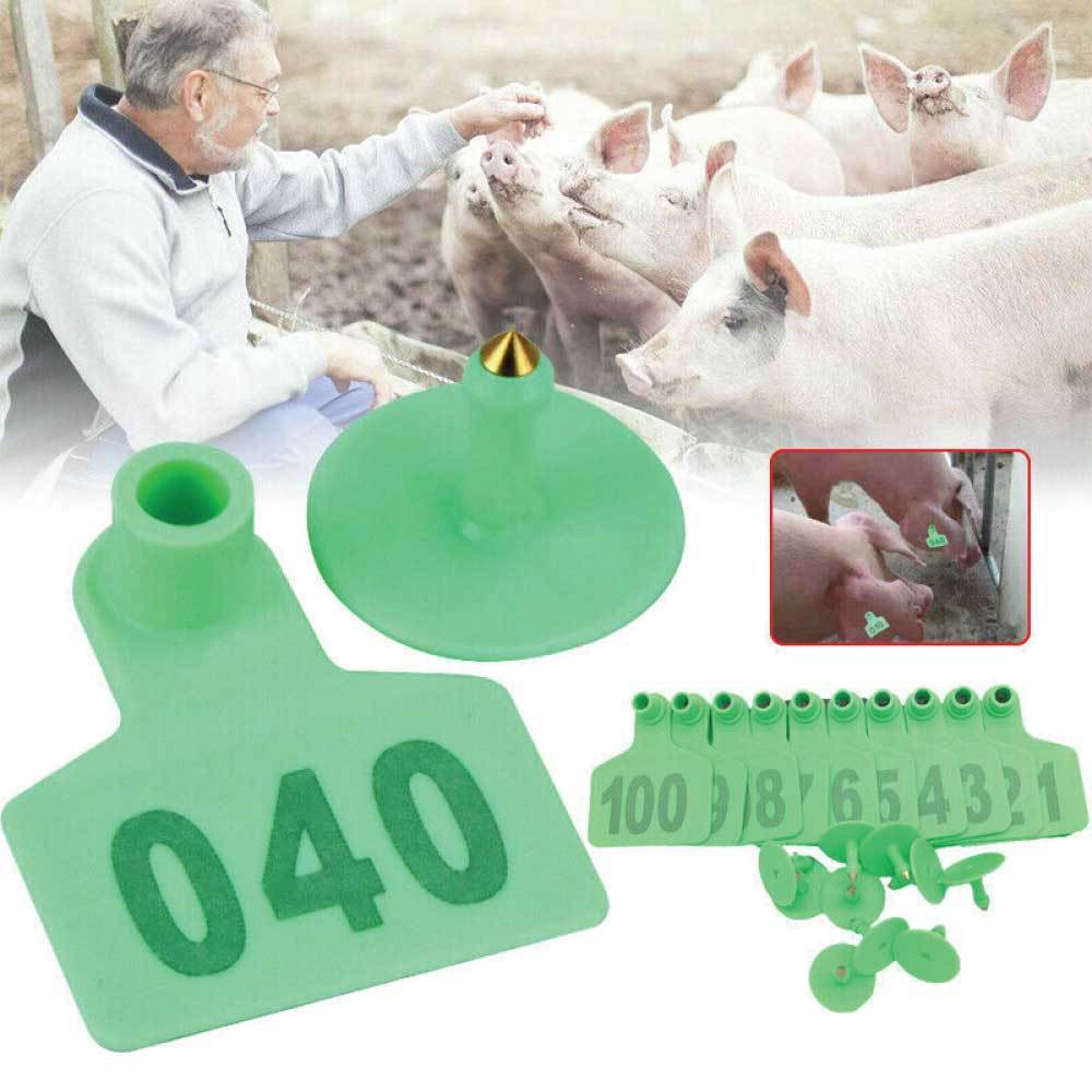 1-100 Cattle Number Ear Tags Set - Green Pig Sheep Goat Livestock