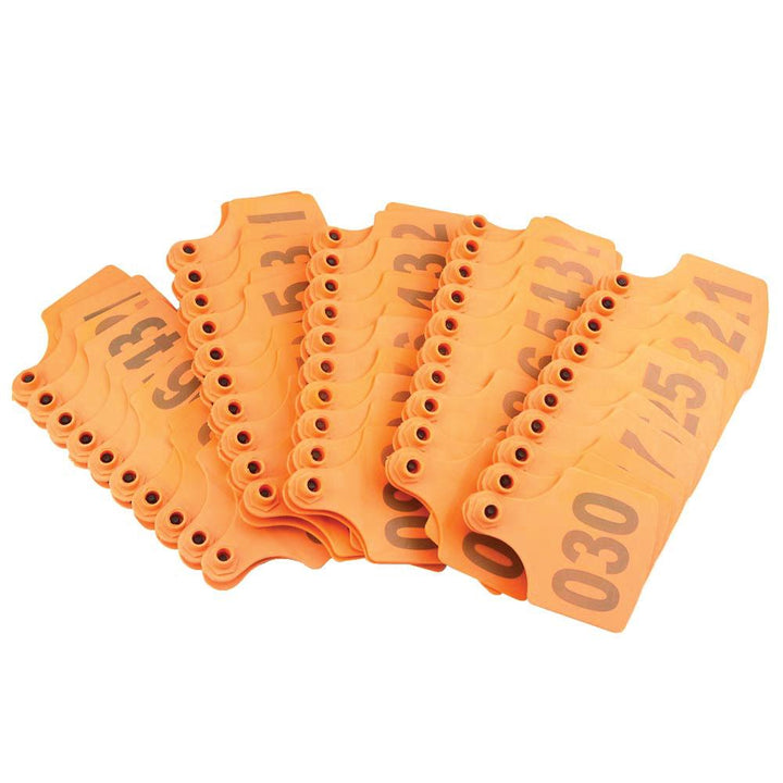 1-100 Cattle Number Ear Tag 6x7cm Set - Medium Orange Cow Sheep