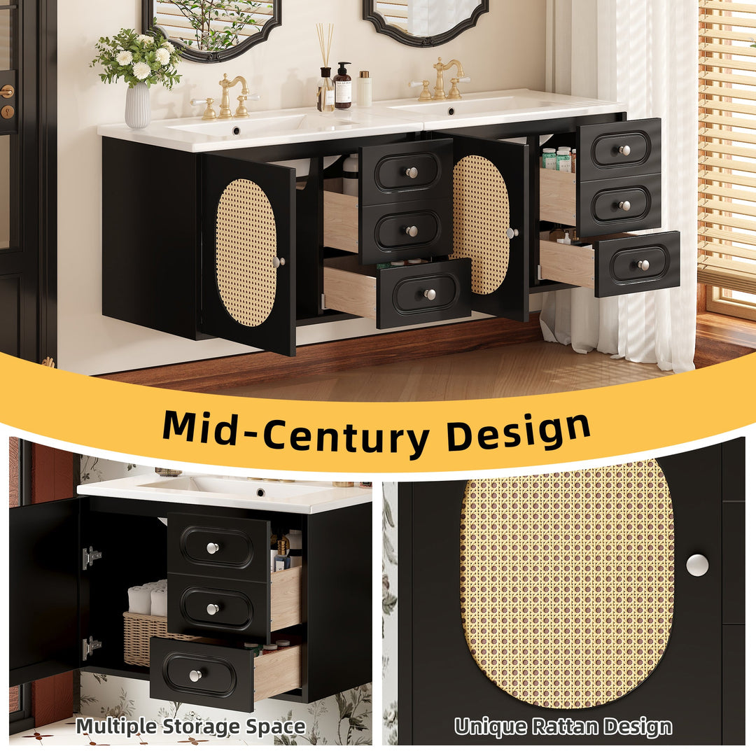 30' Bathroom Vanity with Ceramic Sink, Mid-Century Bathroom Vanity