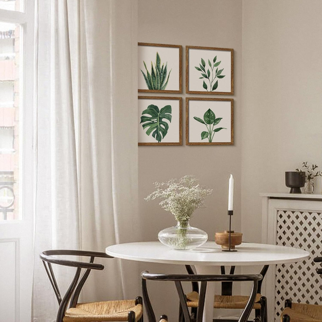 Botanical Framed Wall Art Set of 4 10x10 Walnut Frames