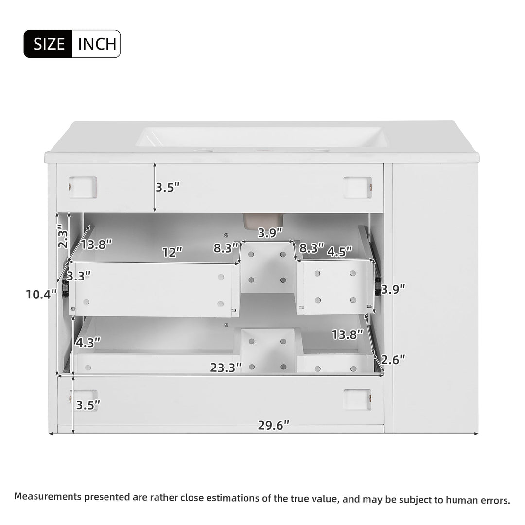 30'' Wall Mounted Bathroom Vanity, Floating Bathroom Storage Cabinet