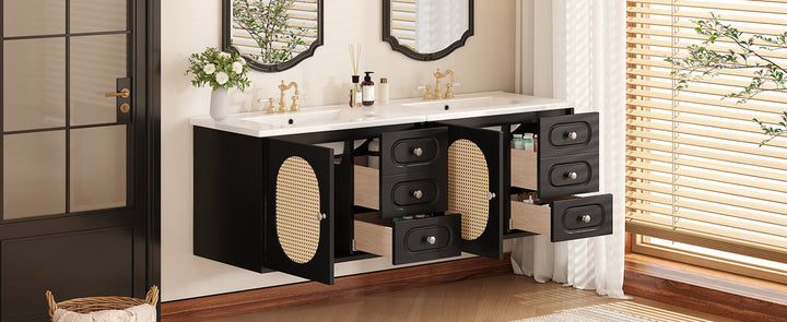 30' Bathroom Vanity with Ceramic Sink, Mid-Century Bathroom Vanity