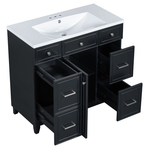 36  Bathroom Vanity Cabinet With Sink Top Combo Set , Black ,Single