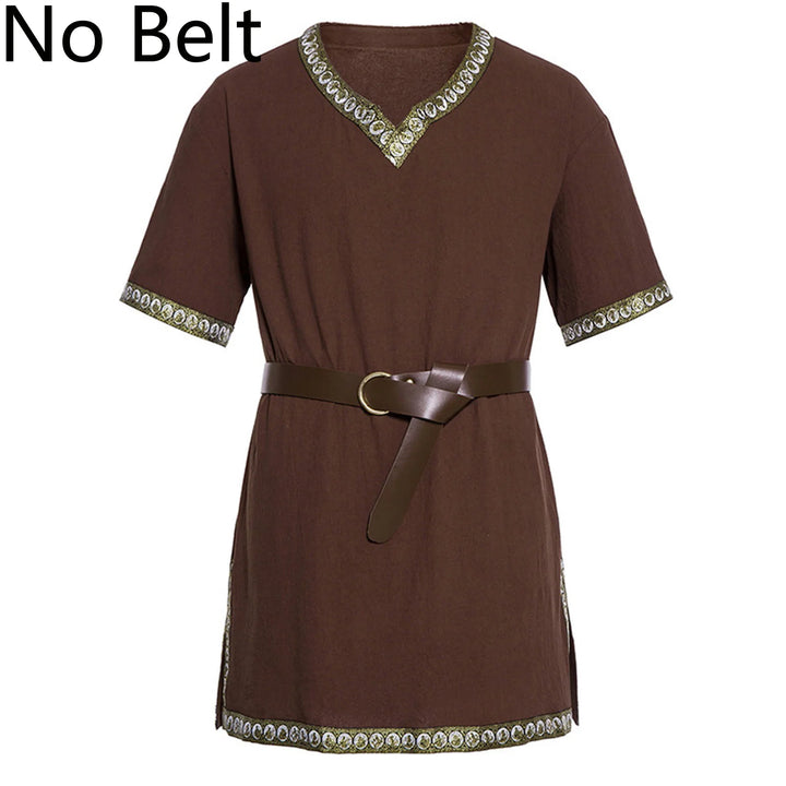 Warrior Men's Shirt Top Vintage Viking Men's Summer Short Sleeve Gothic Shirt Renaissance Pirate Costume Shirt Medieval Tunic