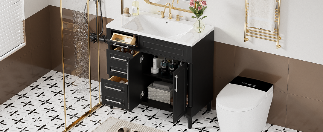 36'' Bathroom Vanity with Top Resin Sink, Freestanding Bathroom