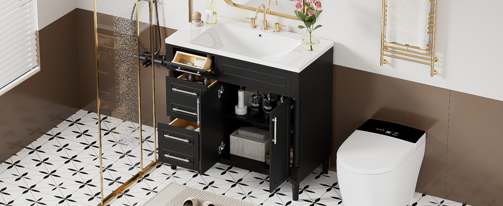 36'' Bathroom Vanity with Top Resin Sink, Freestanding Bathroom
