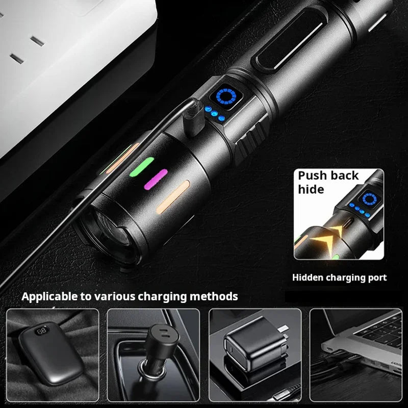 High-power Bright LED Flashlight USB Charging Telescopic Zoom Long-distance Lighting Tactical Lantern Camping Outdoor Torch