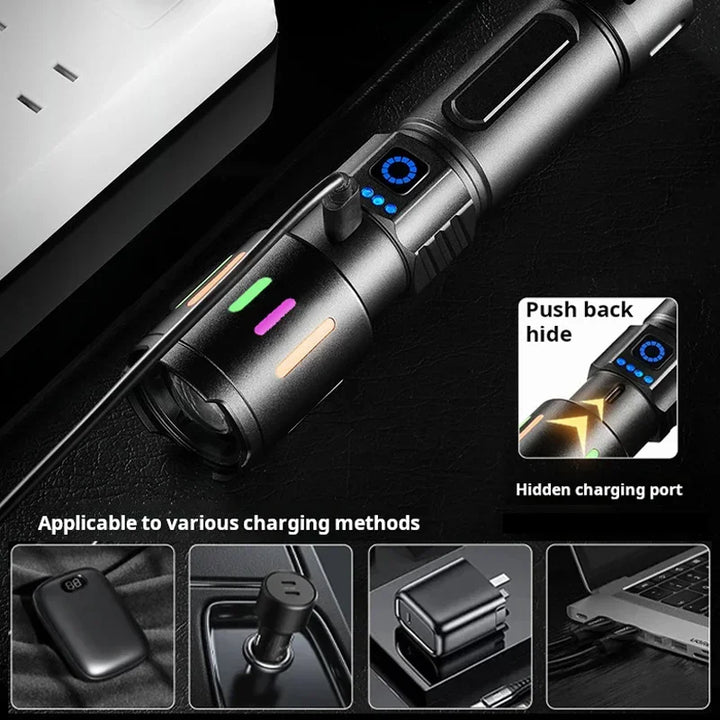 High-power Bright LED Flashlight USB Charging Telescopic Zoom Long-distance Lighting Tactical Lantern Camping Outdoor Torch