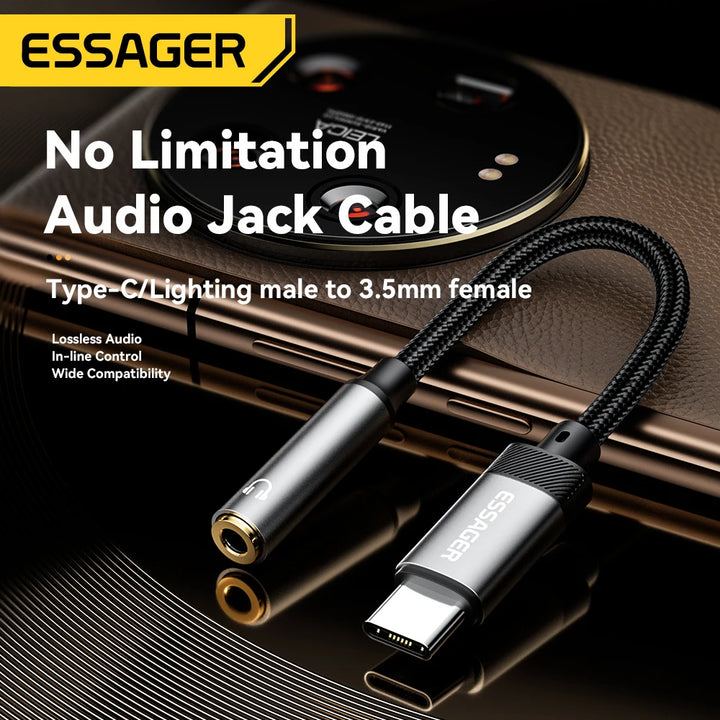 Essager Type C to 3.5mm Audio Adapter USB C Cable Headphones Adapter 3.5 Jack Audio cable For iphone 15 MacBook Samsung Oneplus
