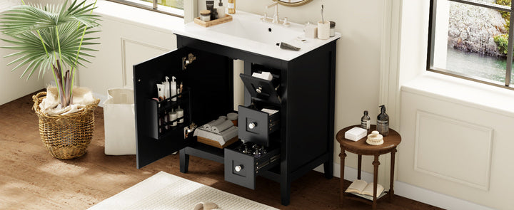 30 Inch Bathroom Vanity with Ceramic Sink, Black Bathroom with 3