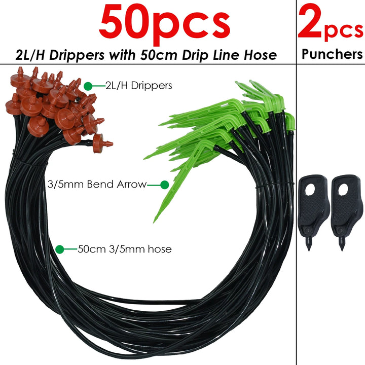 KESLA Garden 2L/H Drip Irrigation Watering Saving System Kit Drop by Drop Drippers 3/5mm Hose for Plant Potted Bonsai Vegetables