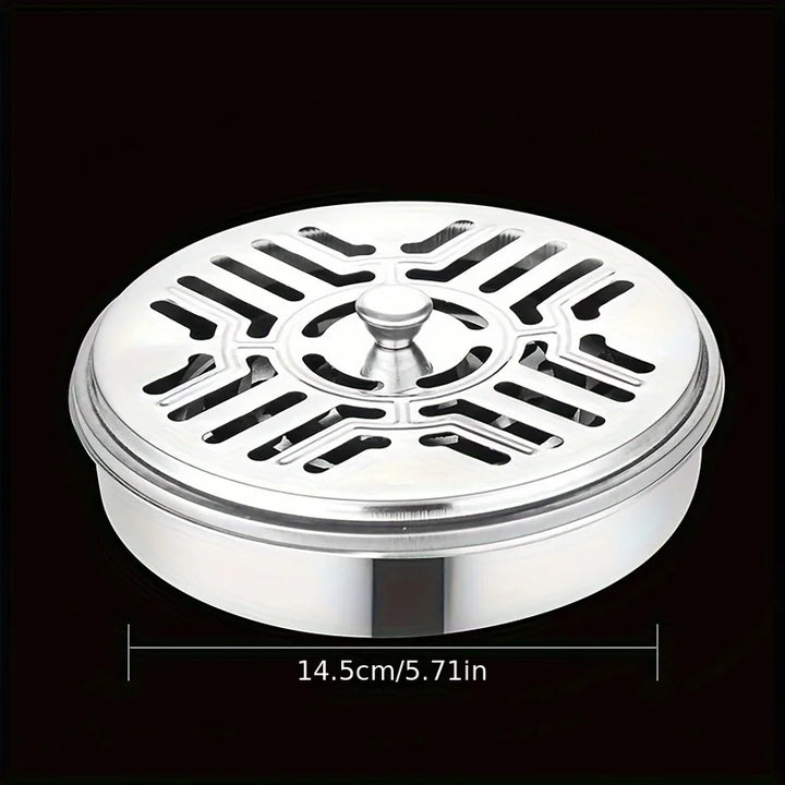 1pc Stainless steel mosquito coil box cover mosquito coil tray large ash tray outdoor portable mosquito coil holder windproof mo