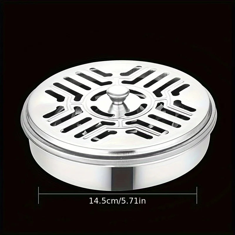 1pc Stainless steel mosquito coil box cover mosquito coil tray large ash tray outdoor portable mosquito coil holder windproof mo