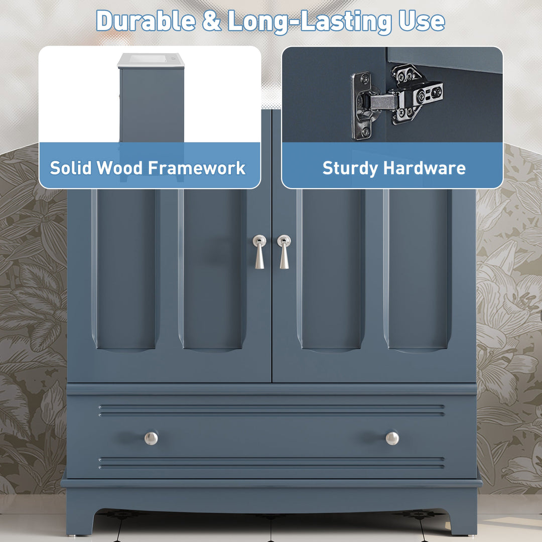 30' Bathroom Vanity with Ceramic Sink, Solid Wood Frame Bathroom Sink