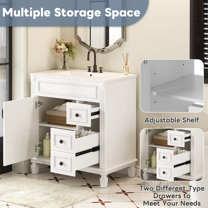 30' Bathroom Vanity with Ceramic Sink, Small Bathroom Sink Cabinet,