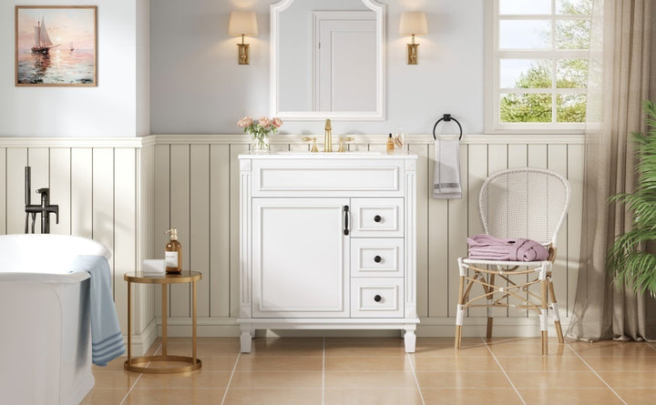 30' Bathroom Vanity with Ceramic Sink, Small Bathroom Sink Cabinet,