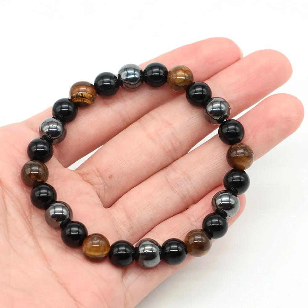 Triple Protection Bracelet Natural Hematite Obsidian Tiger Eye Stone Beads Bracelets Magnetic Health Weight Loss Women Jewelry