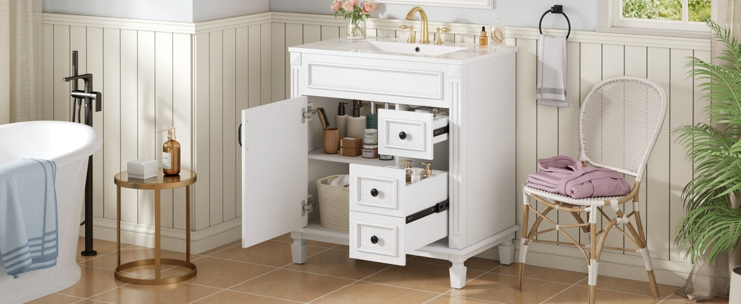 30' Bathroom Vanity with Ceramic Sink, Small Bathroom Sink Cabinet,