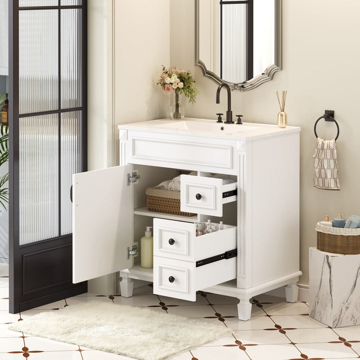 30' Bathroom Vanity with Ceramic Sink, Small Bathroom Sink Cabinet,
