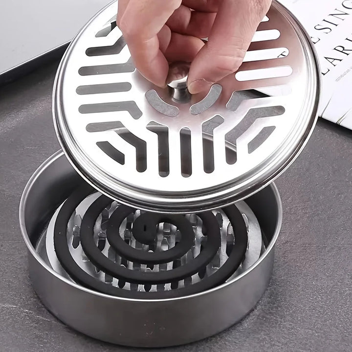1pc Stainless steel mosquito coil box cover mosquito coil tray large ash tray outdoor portable mosquito coil holder windproof mo
