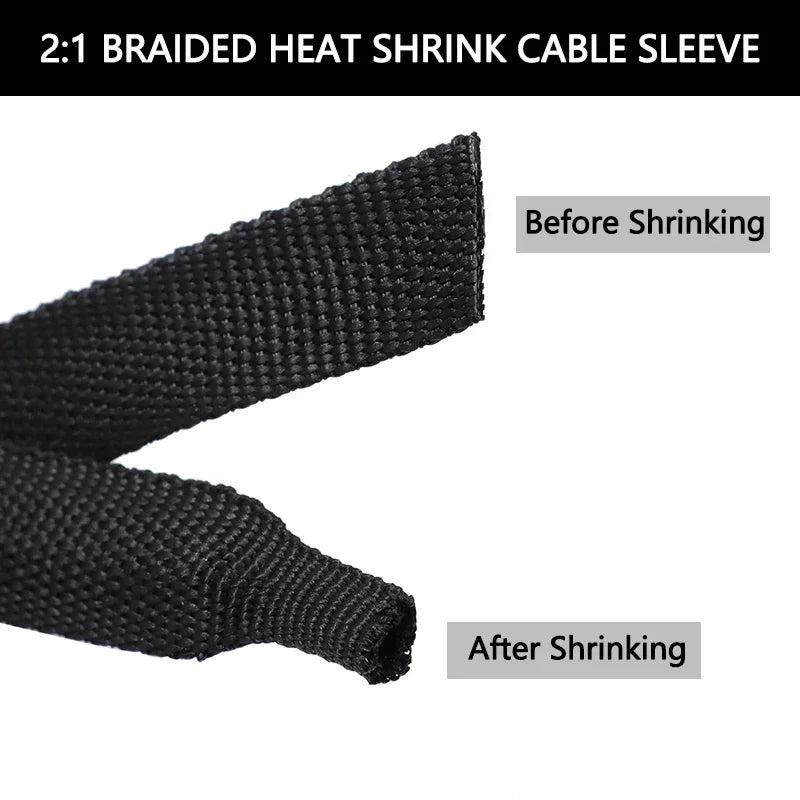 1~50m New Braided Cable Sleeve PET Heat Shrink Tube Insulation Flam Retardant Shrinkable Wrap Sheath Wire Organizer Protection