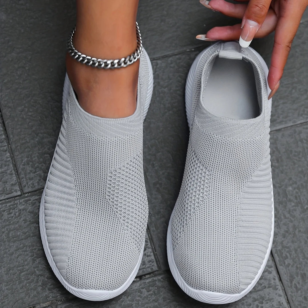 Women's Sneakers Breathable Solid Color Mesh Woven Outdoor Lightweight Low Top Walking Running Sports Socks Tennis Shoes