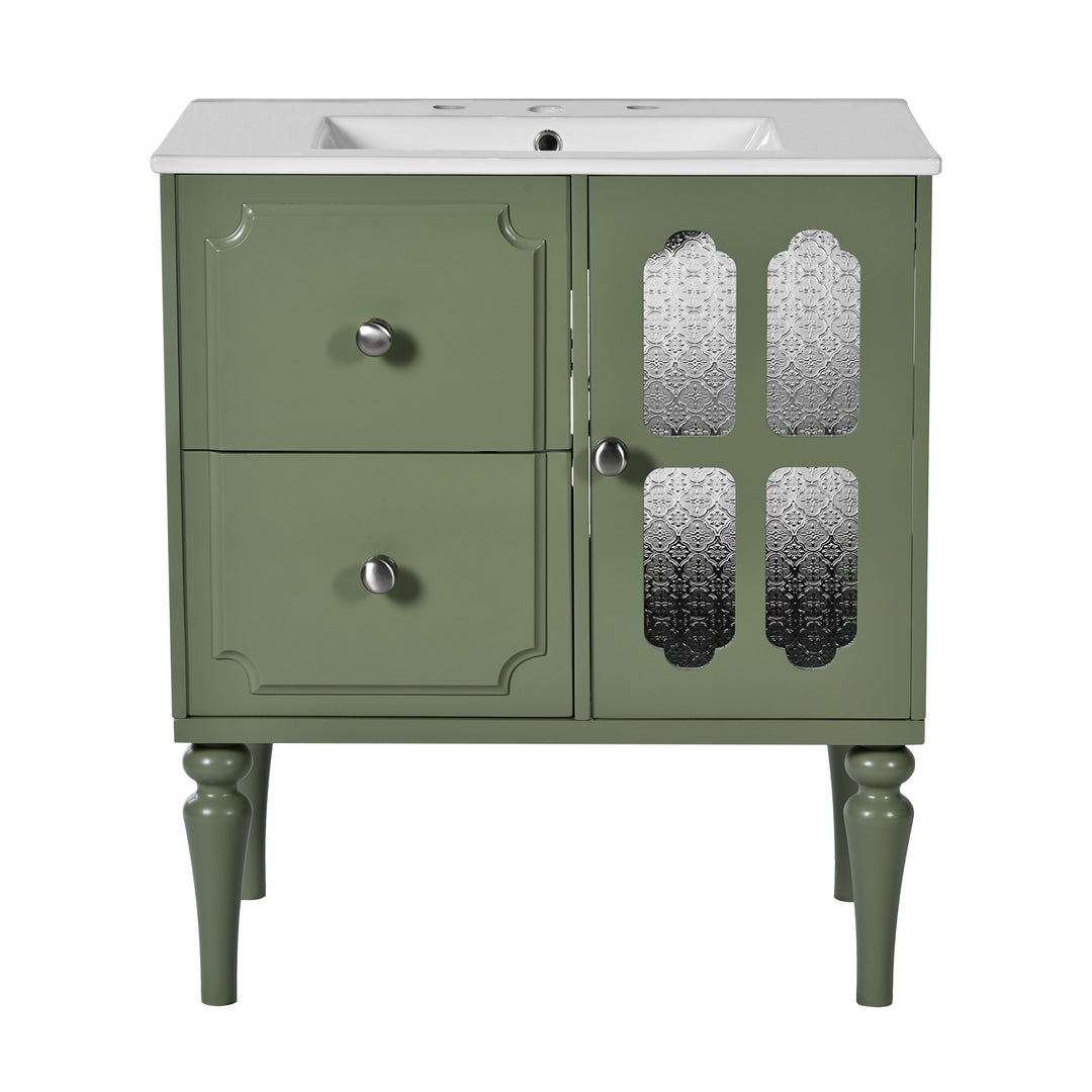 Retro Style 30'' Bathroom Vanity with Ceramic Sink Combo, Freestanding
