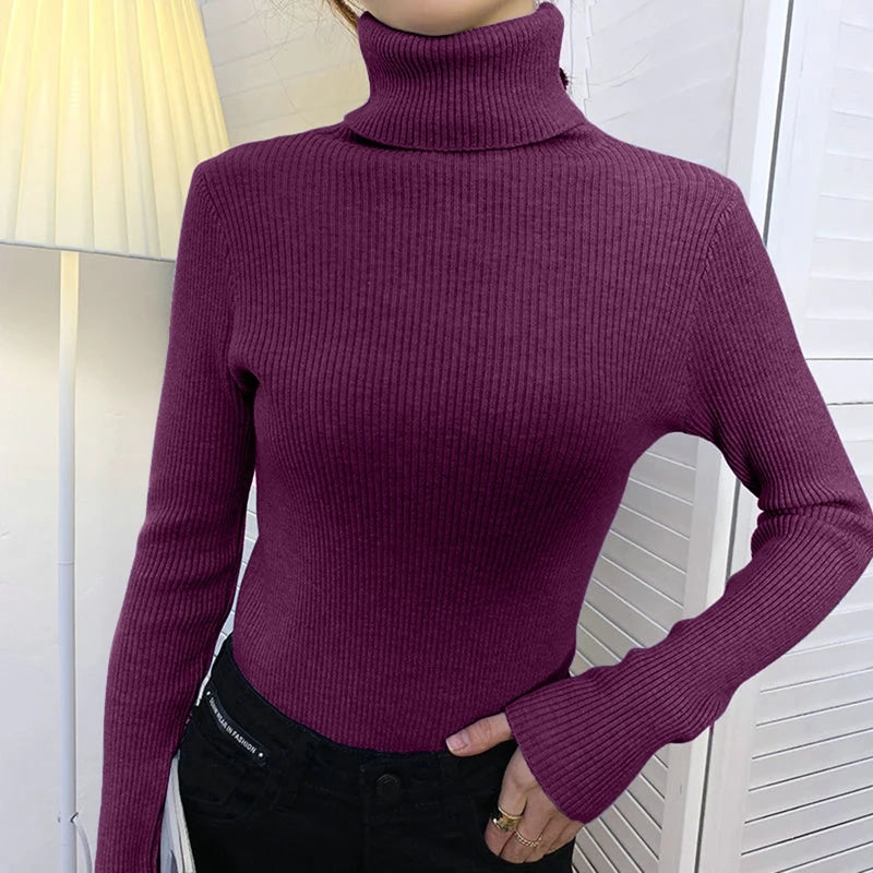 2025 Women Turtleneck Sweater Knitted Soft Pullovers Cashmere Jumpers Basic Solid Soft Sweaters Women Autumn Winter Casual Top