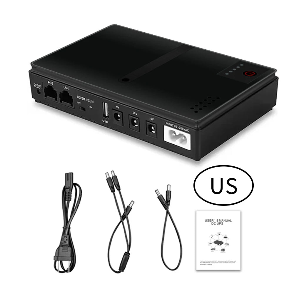 DC UPS Battery Backup 10400mAh 5V 9V 12V Output Uninterruptible Power Supply AC 85-265V Mini Portable UPS Battery Backup US Plug