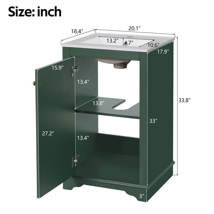 20-inch Bathroom Vanity with Ceramic Sink, Freestanding Single Vanity