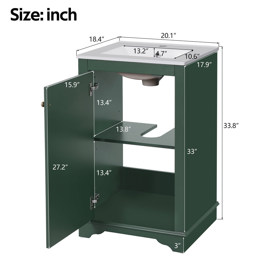 20-inch Bathroom Vanity with Ceramic Sink, Freestanding Single Vanity