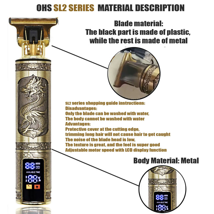Vintage USB Fast Charging Cordless Hair Clipper Trimmer Portable Electric Shaver Professional Barber Hair Cutting Machine