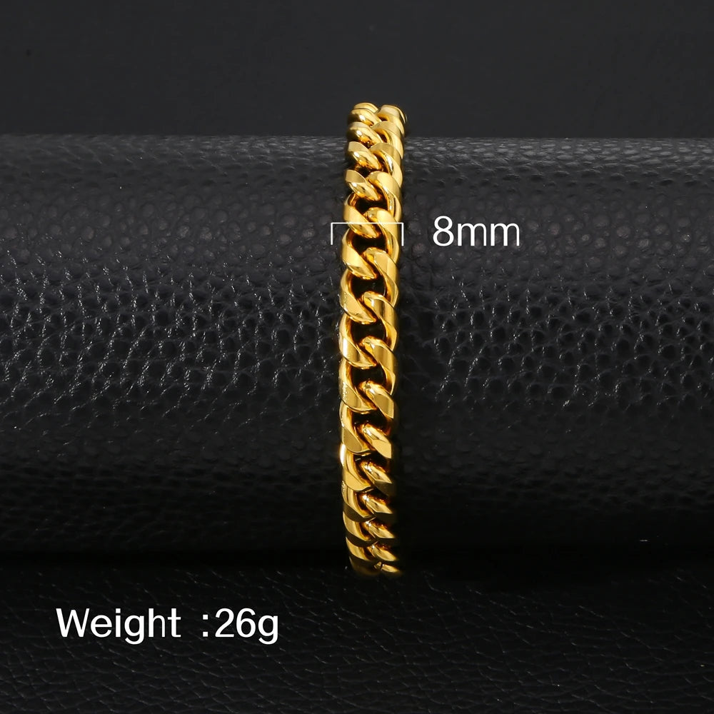 HONGTONG Basic Curb Chain Bracelet for Men Stainless Steel Cuban Gold Color Link Chain Wristband Classic Punk Heavy Male Jewelry