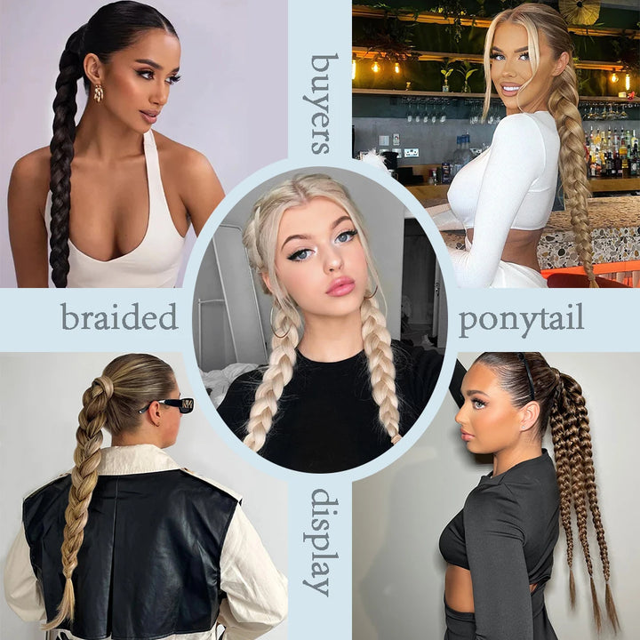 Synthetic Braided Long Ponytail Extensions With Elastic Band 24 34 Inch Blonde Braids Pony Tail Hair Accessories For Party Daily