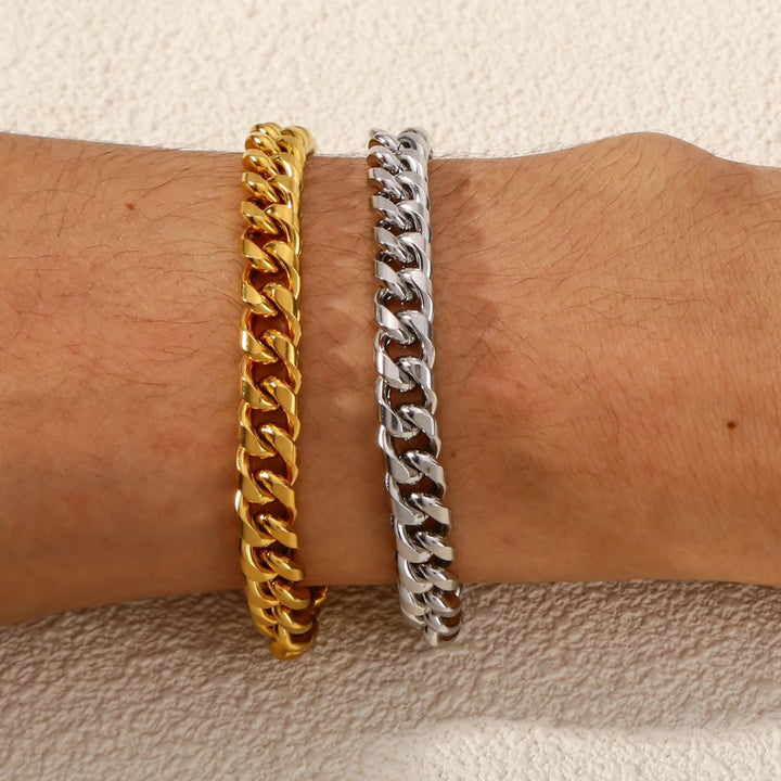 HONGTONG Basic Curb Chain Bracelet for Men Stainless Steel Cuban Gold Color Link Chain Wristband Classic Punk Heavy Male Jewelry