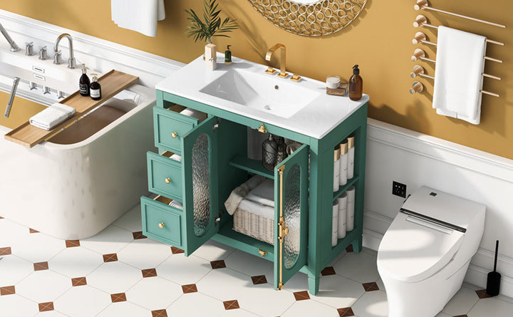 36-inch Bathroom Vanity with 2 Soft Close Doors, Solid Wood Frame
