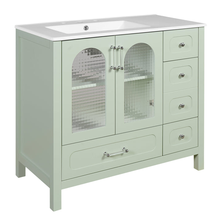 36' Bathroom Cabinet with Waffle Texture Doors, Bathroom Vanity with