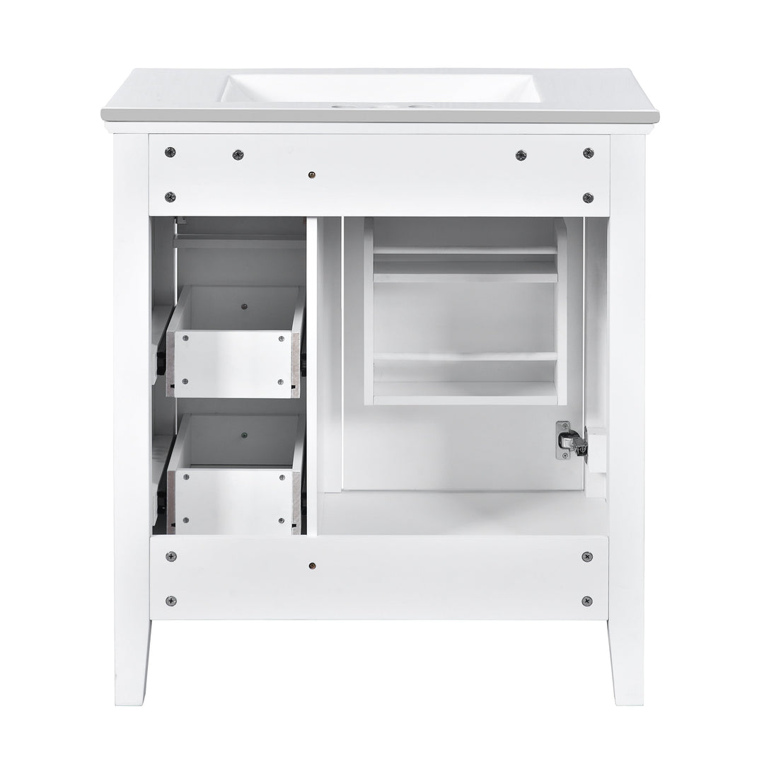30 Inch Bathroom Vanity with Ceramic Sink, White Bathroom with 3