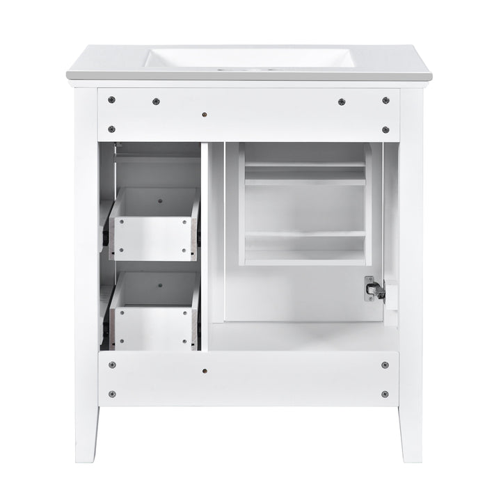30 Inch Bathroom Vanity with Ceramic Sink, White Bathroom with 3