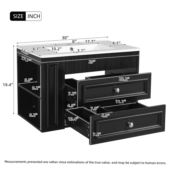 30'' Wall Mounted Bathroom Vanity, Floating Bathroom Storage Cabinet