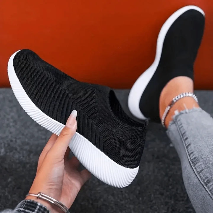 Women's Sneakers Breathable Solid Color Mesh Woven Outdoor Lightweight Low Top Walking Running Sports Socks Tennis Shoes