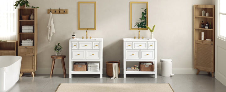 60'' Bathroom Vanity Set with Ceramic Sink (Separate), Free Standing