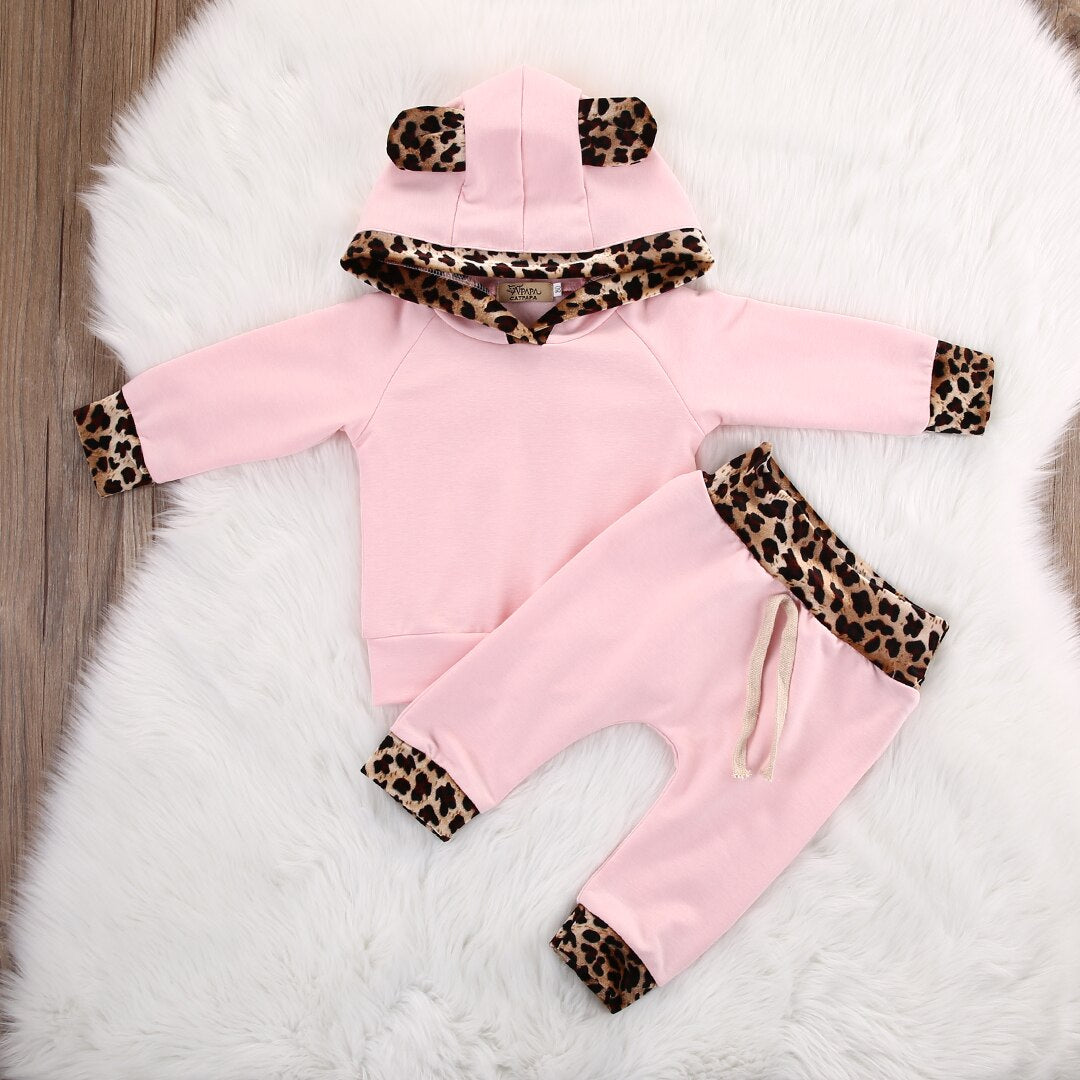 Pink Leopard Ear 2Pcs Newborn Toddler Kids