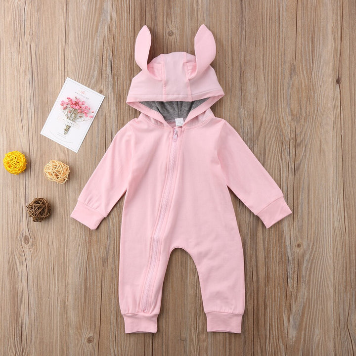 Novel Zipper Pink Rabbit Ear Newborn Infant