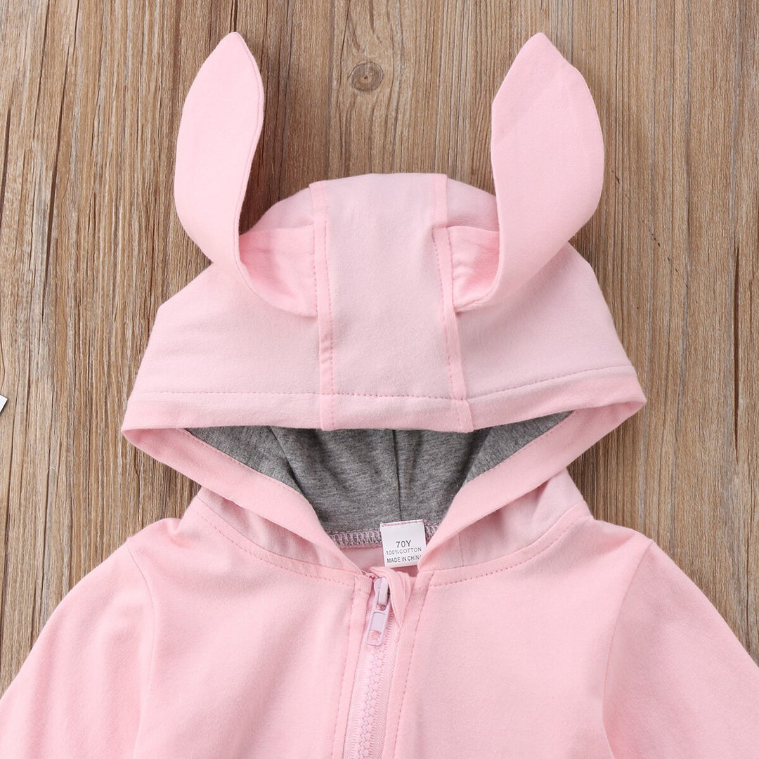 Novel Zipper Pink Rabbit Ear Newborn Infant