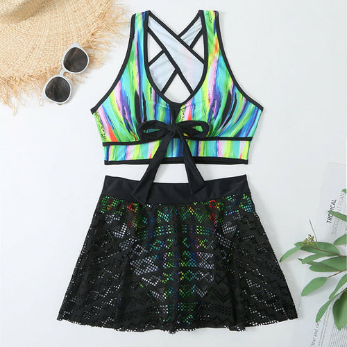 With Skirt High Waist Swimwear Push Up Bathing Suit